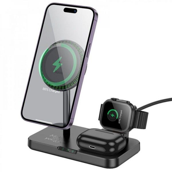 БЗУ Hoco CQ12 Joyfull 3-in-1 wireless fast charger Black