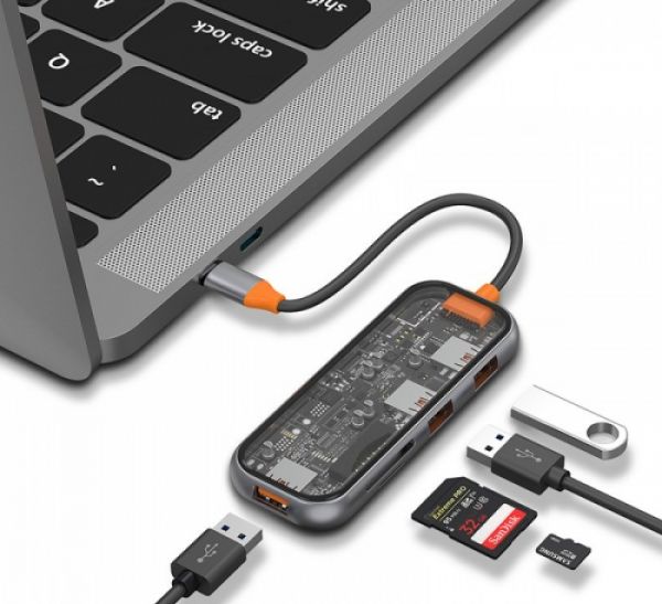 USB-хаб WIWU Cyber HUB 5 in1 USB 3.0*3 . TF . SD card reader 005 Space Gray