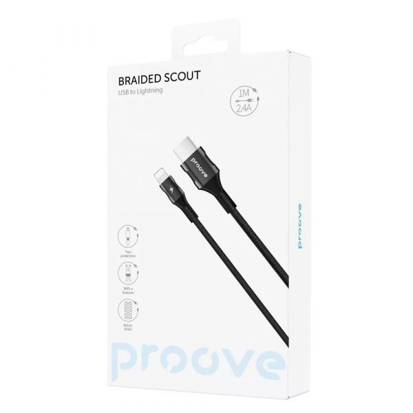 Кабель Proove Braided Scout Lightning 2.4A (1m)  (black)