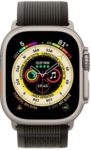 Apple Watch Ultra GPS + Cellular 49mm Titanium Case with Black/Gray Trail Loop - M/L (MQF53/MQFX3)