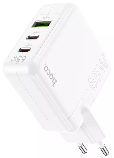 Зарядний пристрій Hoco C115A Header PD65W three-port (2C1A) charger (EU) White