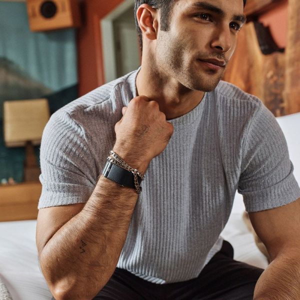 Ремешок WHOOP LeatherLuxe Straight Band | Black/Cream with Titanium - Size L /XL (810114362228)