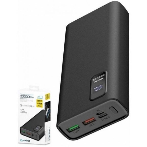 Зовнішній акумулятор Platinet 20000mAh Black (PMPB20WQC727B)