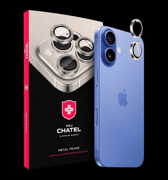 Линза на камеру  +NEU Chatel Metal Frame Lens Protector Glass for iPhone 16 /16 Plus Silver