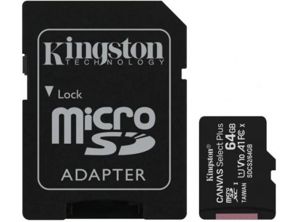 Карта пам'яті MicroSDXC card 64G C10 UHS-I Kingston Select 100R + adapter (SDCS2/64GB)