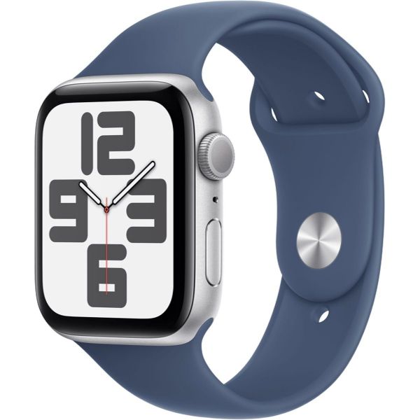 Apple Watch SE 2 2024 GPS 44mm Silver Aluminium Case with Denim Sport Band M/L MXER3