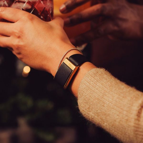 WHOOP 5.0 MG Life LeatherLuxe Tapered Band |  Black with Gold - Size S  (+12 міс. підп.)
