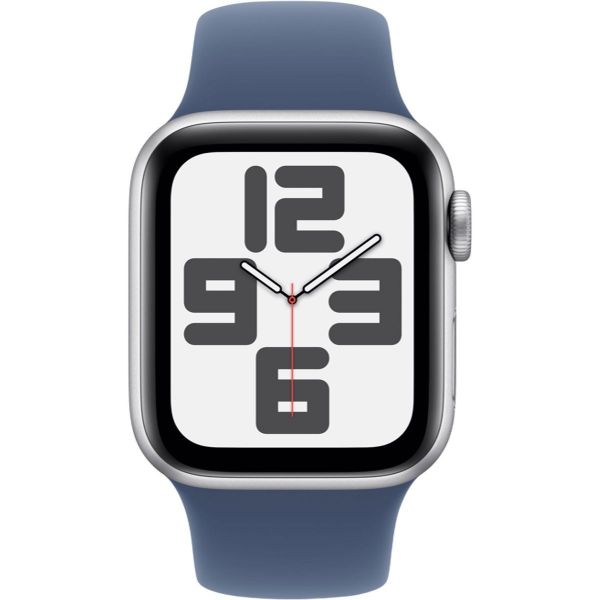Apple Watch SE 2 2024 GPS 44mm Silver Aluminium Case with Denim Sport Band M/L MXER3