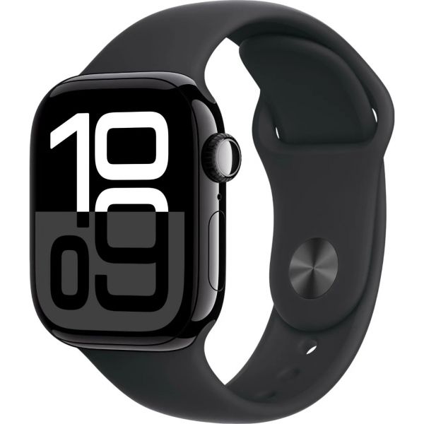 Apple Watch Series 10 GPS 42mm Jet Black Aluminum Case with Black Sport Band M/L MWWF3