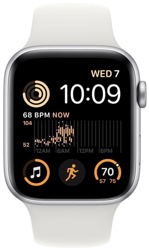 Apple Watch SE 2 GPS 44mm Silver Aluminum Case with White Sport Band (MNK23)