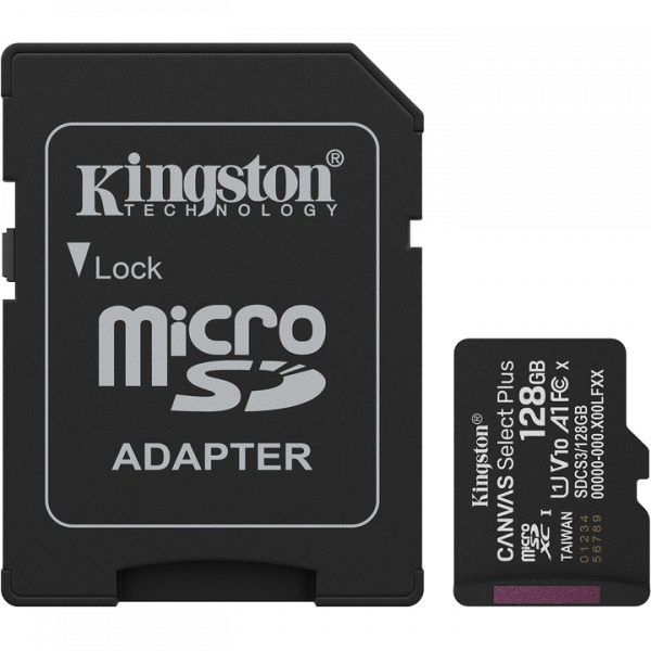 Карта памяти Kingston microSD 128GB C10 UHS-I A1 V10 R150MB/s + SD