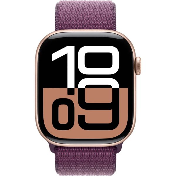 Apple Watch Series 10 GPS 46mm Rose Gold Aluminum Case with Plum Sport Loop MWWV3