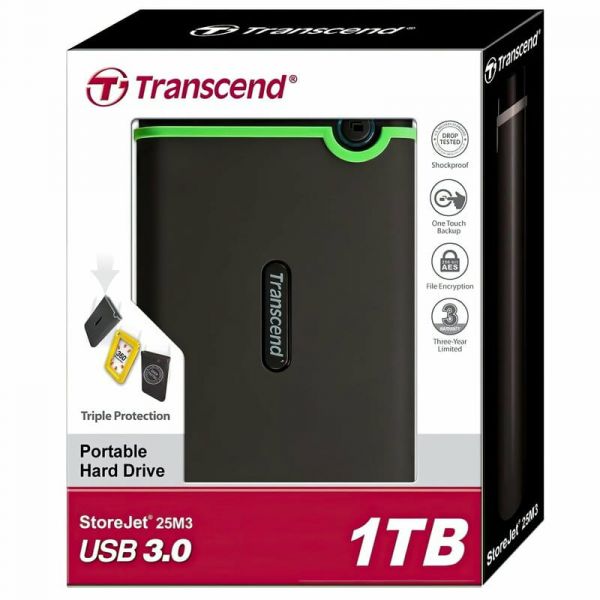 Зовнішній жорсткий диск 2.5" USB 1.0TB Transcend StoreJet 25M3 Iron Gray Slim (TS1TSJ25M3S)