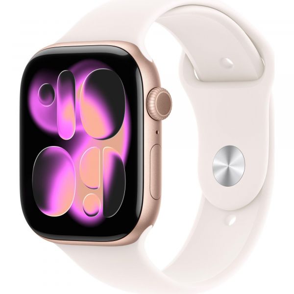 Apple Watch Series 11 GPS 46mm Rose Gold Aluminium Case with Light Blush Sport Band M/L MEV74