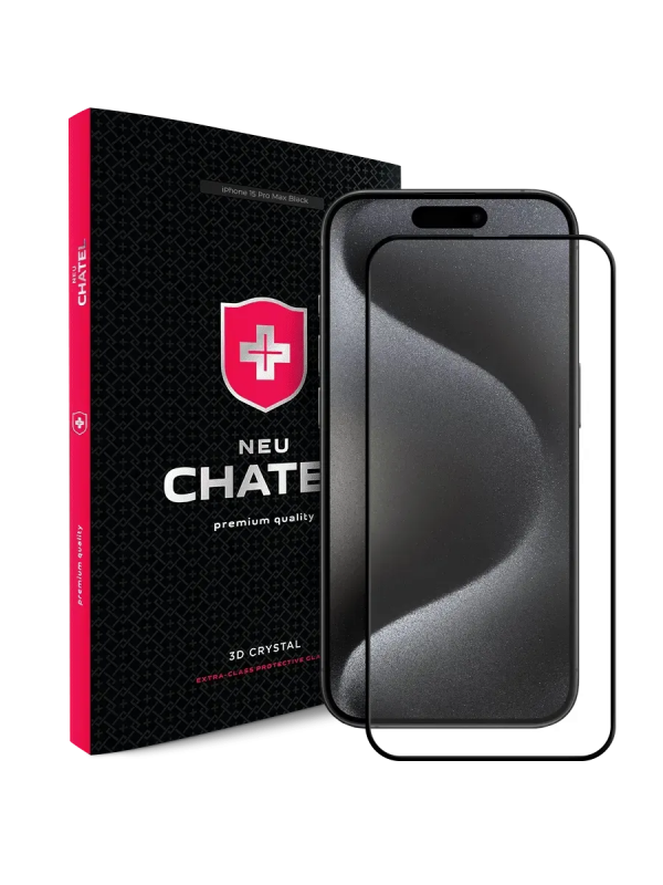 Стекло +NEU Chatel Corning Gorilla Glass Anti-Static with Mesh for iPhone 15 Pro Max Front Black